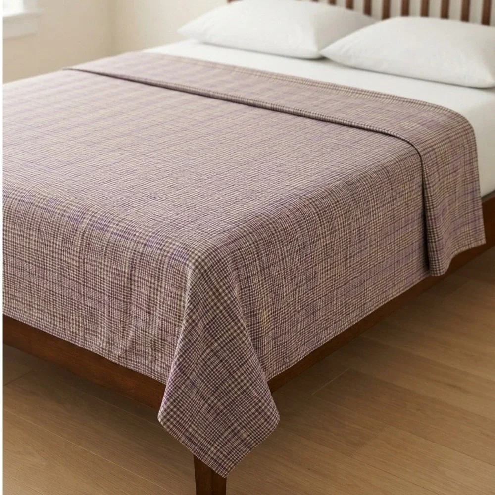 Ralph Lauren queen flat sheet Purple glen Plaid tattersall Check Cotton heritage